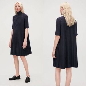 COS Navy Scallped Wool Knit Dress